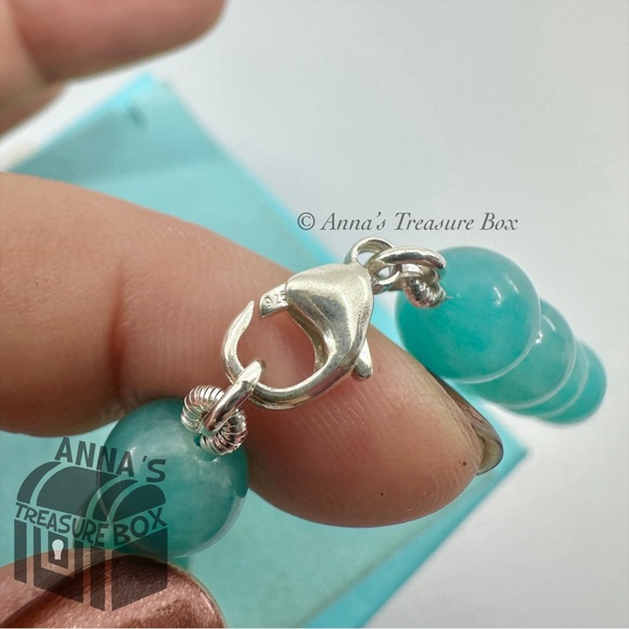 Tiffany & Co. 925 Silver 8mm Amazonite Blue Heart 7” Bracelet (pouch) - Picture 7 of 8
